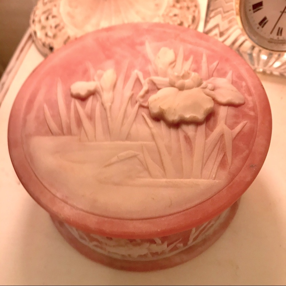 Genuine Incolay Pink Carved Trinket Box